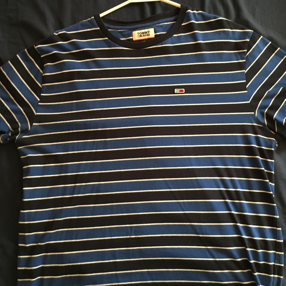 Tommy Jeans Blue Bold Striped T-Shirt Men’s Size L